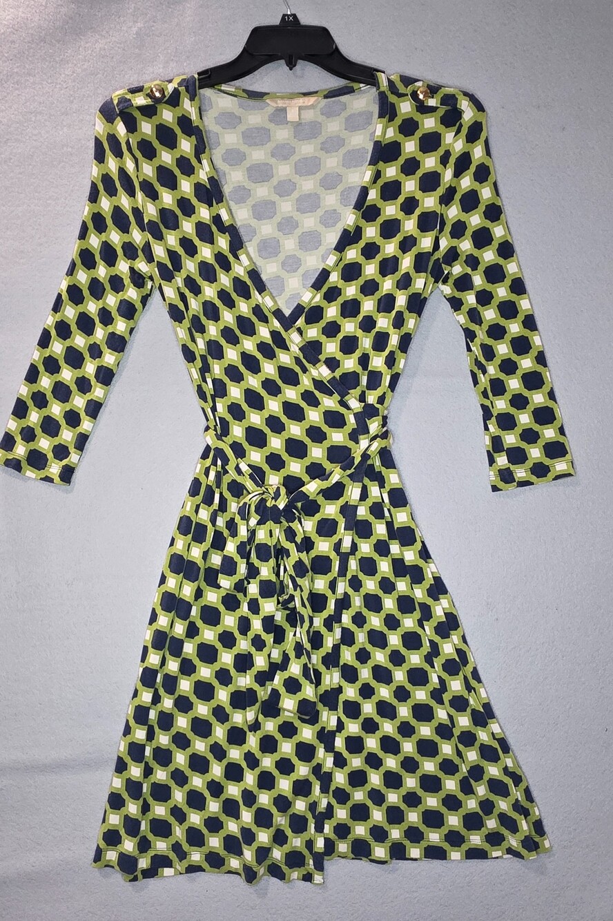 Banana Republic Wrap Dress, Geometric Mod Print 3/4 Sleeve - Size S